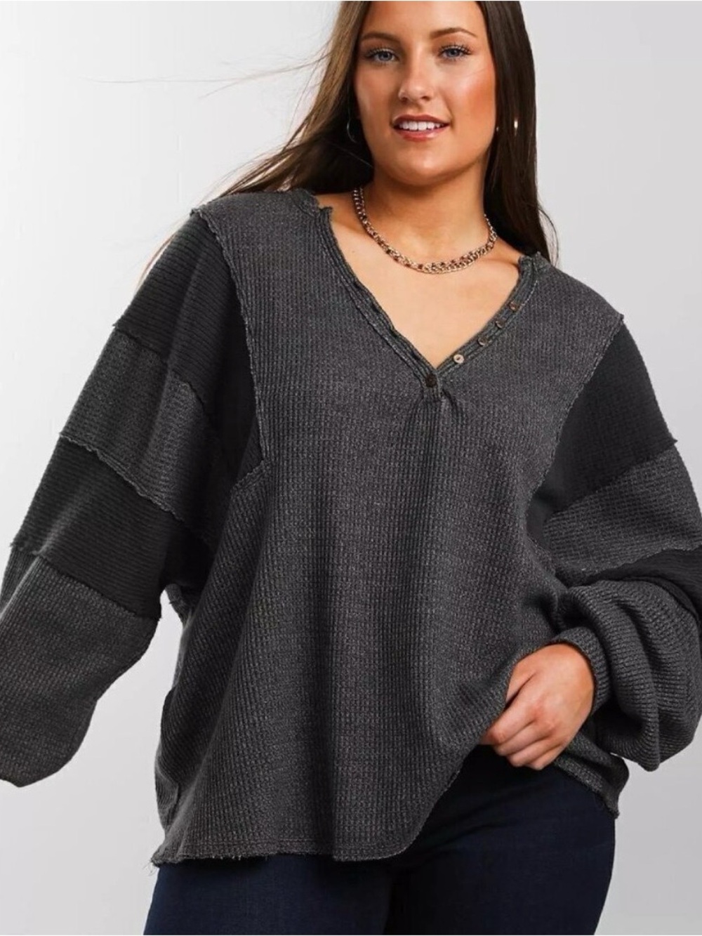 Free People We The Free Callisto Henley in Washed Black